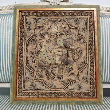 Vintage Birma Kalaga Borduurwerk – Handgemaakt – 54x60 cm beschikbaar voor biedingen