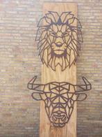 Geometrische ijzeren wanddecoratie leeuw- of koeienkop., Huis en Inrichting, Woonaccessoires | Schilderijen, Tekeningen en Foto's