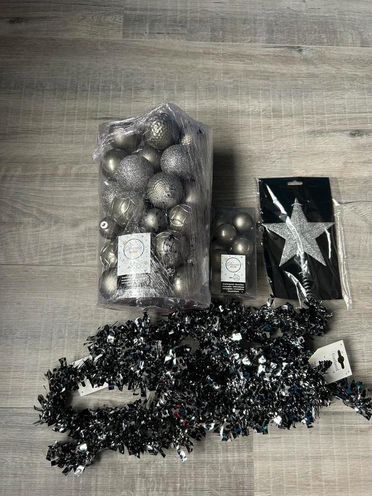 Zilver/antraciet kerstversiering voor de kerstboom, Diversen, Kerst, Nieuw, Ophalen of Verzenden