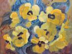 Schilderij acryl op board stilleven bloemen Volkers signed, Ophalen
