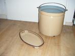 Antieke emaille emmer+broodschaal,broodmand,beige,bruine ran, Ophalen of Verzenden