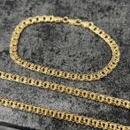 14k gouden ketting met armband massief schakel italy plat, Ophalen of Verzenden, Zo goed als nieuw, Goud