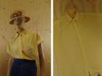 Vintage effen gele 90s blouse met korte mouwen maat 42 | 415, Maat 42/44 (L), Vintage, Zo goed als nieuw, Verzenden