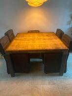 Robuuste eettafel met 4 lederen stoelen, Huis en Inrichting, Tafels | Eettafels, Ophalen, 100 tot 150 cm, Vierkant, Zo goed als nieuw