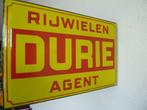 EMAILLE DUBBELZIJDIG RECLAMEBORD"AGENT DURIE RIJWIELEN"1937, Verzamelen, Ophalen of Verzenden, Gebruikt, Reclamebord