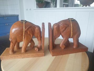Prachtige houten  boekensteunen (olifanten)