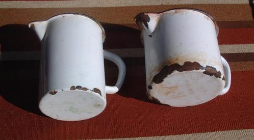 2 oude wit emaille maatkan kannen 2x 1000 ml, Antiek en Kunst, Antiek | Emaille, Ophalen of Verzenden