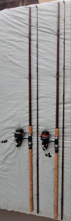 2 handgebouwde oldskool glashengels met Mitchell molens, Watersport en Boten, Hengelsport | Zeevissen, Ophalen, Gebruikt, Complete set