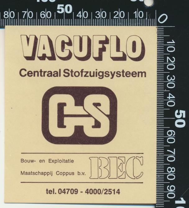 Sticker: Vacuflo  - Bouw en Exploitatie Maatschappij Coppus, Verzamelen, Stickers, Zo goed als nieuw, Bedrijf of Vereniging, Ophalen of Verzenden