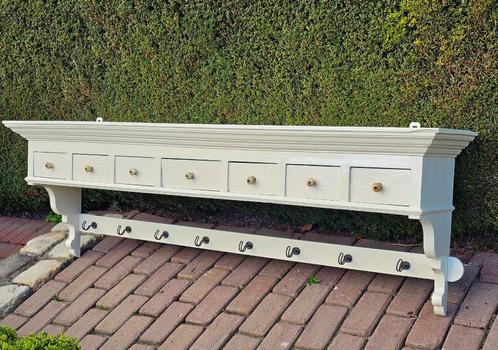 GROOT oud rek kapstok met 7 lades + 8 haken / schap regaal, Antiek en Kunst, Curiosa en Brocante, Ophalen