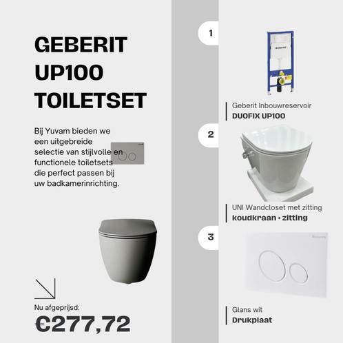 GEBERIT Compleet WC Set met geïntegreerde kraan l € 277,72, Doe-het-zelf en Verbouw, Sanitair, Nieuw, Toilet, Chroom, Glas, Koper