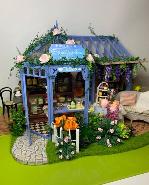 Houten Poppenhuis Tea Shop / Zelfbouw Bouw Model Mini Huis, Verzamelen, Poppenhuizen en Toebehoren, Nieuw, Poppenhuis, Verzenden