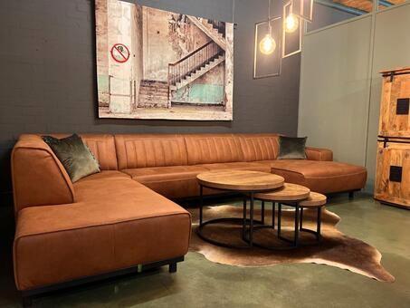 Grote industriële u bank Maxfurn Puzzle kleur cognac, Huis en Inrichting, Banken | Bankstellen, Gebruikt, Vierpersoons of meer