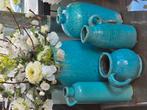 Vazenset, incl.kunstbloemen, Steen, 50 tot 75 cm, Blauw, Ophalen of Verzenden
