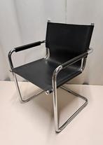 Buisframe leren stoel Marcel Breuer stijl, Huis en Inrichting, Stoelen, Ophalen, Gebruikt, Zwart, Eén