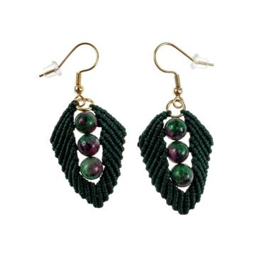 Lange Oorbellen Dames Verguld RVS Groene Micro-Macramé Blad  beschikbaar voor biedingen