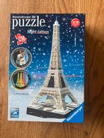 3D Puzzel Eiffeltoren - Ravensburger Night Edition, Ophalen of Verzenden, Minder dan 500 stukjes, Zo goed als nieuw, Rubik's of 3D-puzzel