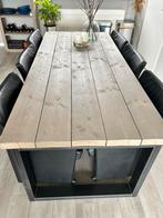 Stoere greywash tafel van steigerhout met stalen poten, Ophalen of Verzenden, Zo goed als nieuw, Rechthoekig, Hout