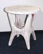 Klein wit rond rotan tafeltje (vintage), Minder dan 55 cm, Koloniaal, Rond, Hout