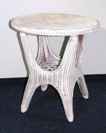Klein wit rond rotan tafeltje (vintage) beschikbaar voor biedingen