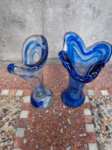 SET Murano vaasjes blauw slinger glas/Hoogte ca 15cm  beschikbaar voor biedingen