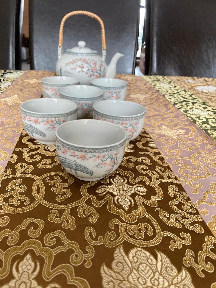 Chinees theeservies | 7 dlg. | kersenbloesem pagode geisha, Huis en Inrichting, Keuken | Servies, Nieuw, Compleet servies, Overige stijlen