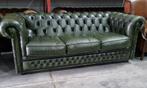 Engelse Chesterfield bank groen leer + BEZORGING GRATIS, Huis en Inrichting, Gebruikt, Chesterfield, Ophalen of Verzenden, Rechte bank