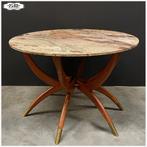 Italiaans Midcentury Salontafel Spiderpoten marmer Tafel, Gebruikt, Rond, 55 tot 75 cm, Nb