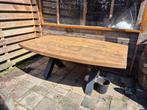 Steigerhouten tafel met X poot, Tuin en Terras, Ophalen, Zo goed als nieuw, Ovaal, Hout