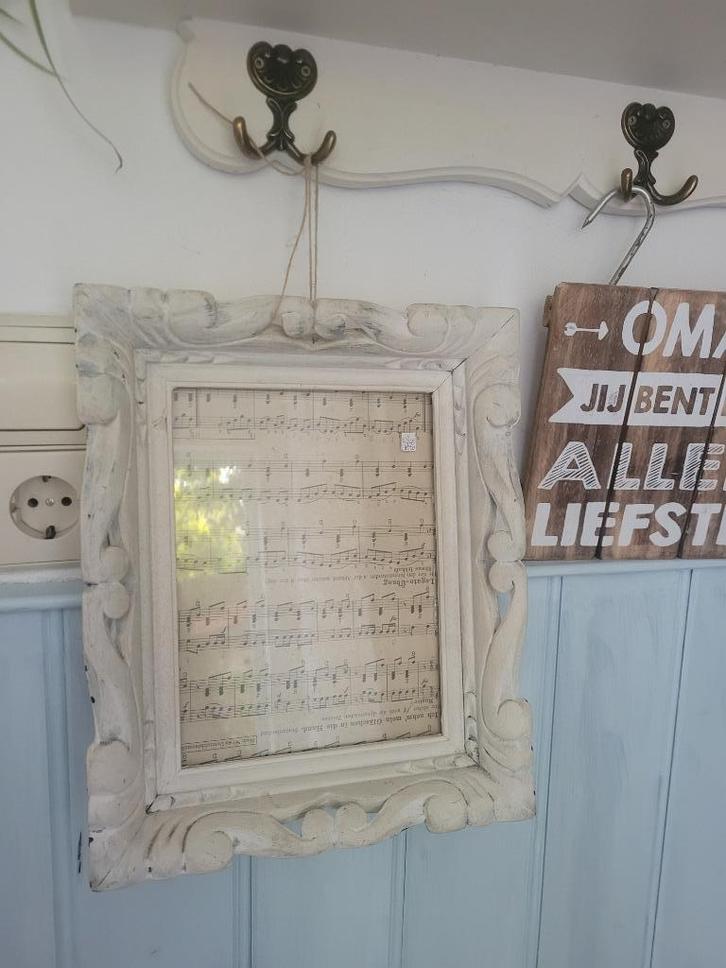 Vintage houten lijst met glas, Antiek en Kunst, Curiosa en Brocante, Ophalen of Verzenden
