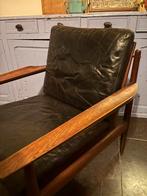 Arne Vodder vintage design fauteuil F135 Glostrup leer teak, Huis en Inrichting, Fauteuils, Ophalen, Gebruikt, Midcentury, 50 tot 75 cm