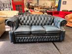 Chesterfield Maarssen blauw leren chesterfield 3 zitsbank, Ophalen, Gebruikt, 75 tot 100 cm