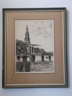 H.J. van Dijk, ets Montelbaantoren, gesigneerd, Antiek en Kunst, Ophalen of Verzenden