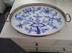 Antiek dienblad porselein/metaal Zwiebelmuster motief 51X35, Ophalen of Verzenden, Gebruikt, Ovaal, Overige materialen