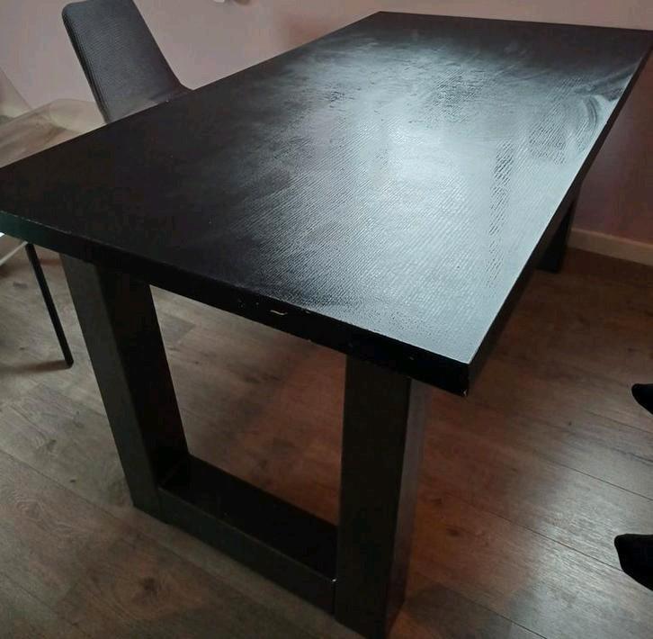 Eettafel zwart 160x90cm met grijze eetstoelen, Huis en Inrichting, Tafels | Eettafels, 50 tot 100 cm, 150 tot 200 cm, Vier personen