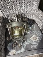 Oude hanglamp van ijzer gietijzer en glas, Ophalen of Verzenden