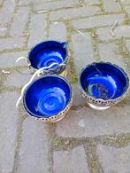 Antieke blauw glazen melk en suikerpot en bonbonpotje, Antiek en Kunst, Ophalen
