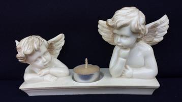 Waxinelicht-Houder met 2 ENGELTJES, 19 x 6 cm. beschikbaar voor biedingen