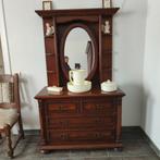 Dressoir / ladenkast met kap spiegel, Ophalen, 100 tot 150 cm, Eikenhout, Zo goed als nieuw