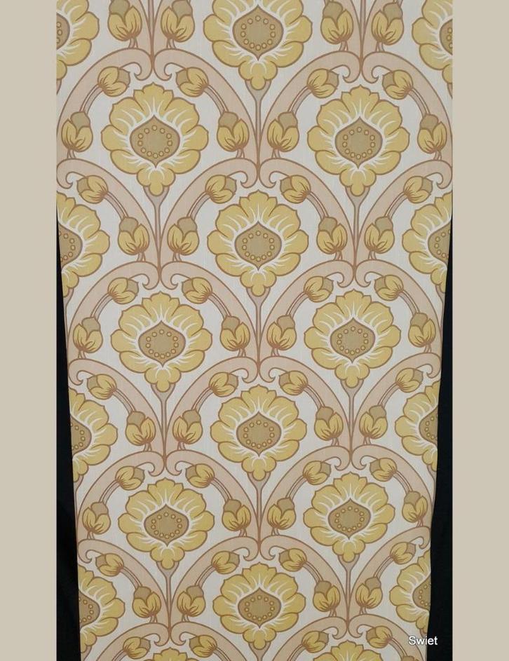 12649 Vintage wallpaper behang in 70s barok motief swiet, Huis en Inrichting, Stoffering | Behang, Beige, 75 m² of meer, Ophalen of Verzenden