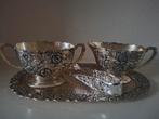 Verzilverd Suiker- en Roomstel met Tang, Antiek en Kunst, Ophalen of Verzenden