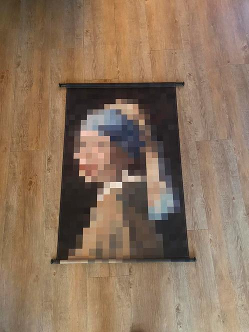Wandkleed ‘Meisje met de Parel’ pixelart, Antiek en Kunst, Kunst | Overige Kunst, Ophalen of Verzenden