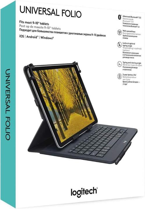 Logitech Universal Folio Toetsenbord 9-10 inch tablets Andro, Computers en Software, Tablet-hoezen, Nieuw, 10 inch, Ophalen of Verzenden