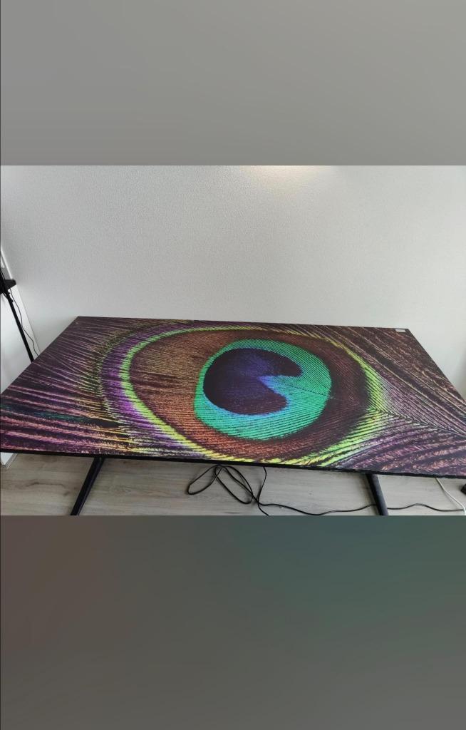 Verstelbare tafel met pauwprint – 2m x 1m, Huis en Inrichting, Bureaus, Zo goed als nieuw, Bureau, In hoogte verstelbaar, Ophalen