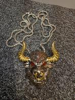 Stoere Bull Skull Ketting met Grote Hanger – Streetwear, Verzenden, Zo goed als nieuw, Zilver, Overige materialen