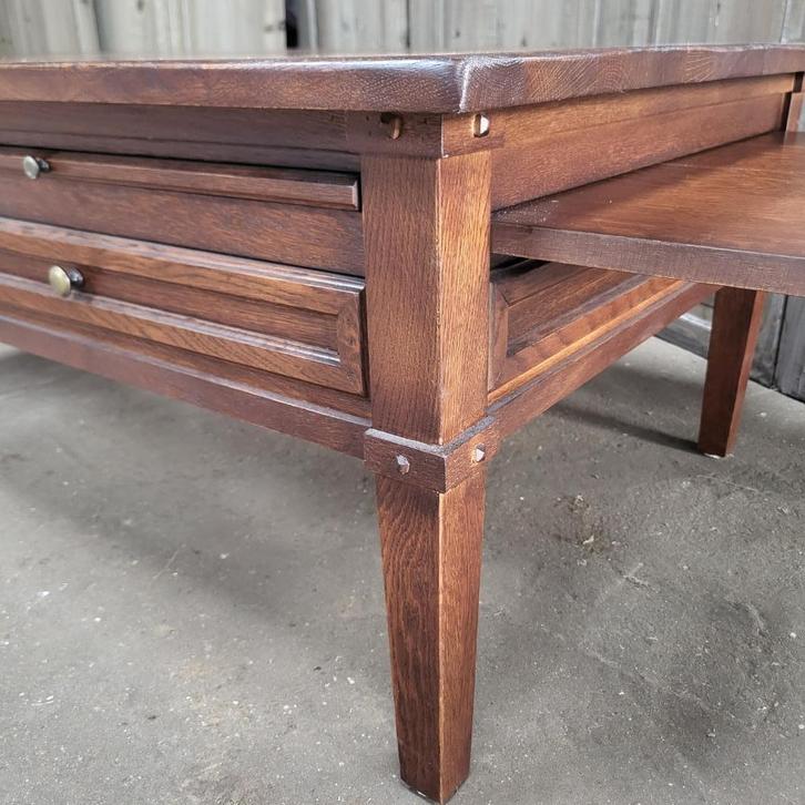 Salontafel massief eiken met laden en uitschuifbladen., Huis en Inrichting, Tafels | Salontafels, Zo goed als nieuw, Minder dan 50 cm