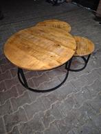 set van 3 salontafels mango hout, Huis en Inrichting, Ophalen, Gebruikt, Rond, 50 tot 100 cm