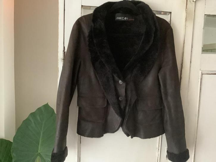 Marc Cain suede jas met teddy voering chocoladebruin M, Kleding | Dames, Jasjes, Kostuums en Pakken, Zo goed als nieuw, Jasje