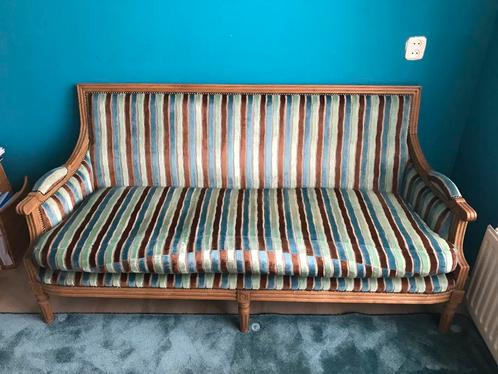 Houten gestoffeerde bank, Huis en Inrichting, Banken | Sofa's en Chaises Longues, Ophalen