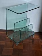 Vintage 70s glazen design bijzettafel/lectuurbak, Huis en Inrichting, Woonaccessoires | Krantenbakken en Lectuurbakken, Ophalen of Verzenden